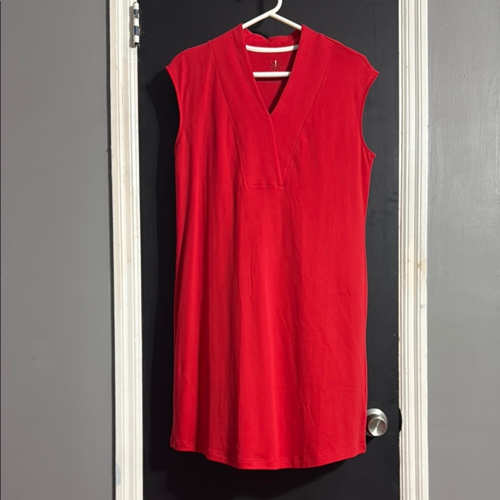 Isaac MIZRAHI Live Red V-Neck Cotton Dress Patriotic Holiday Size: M Length: 38”